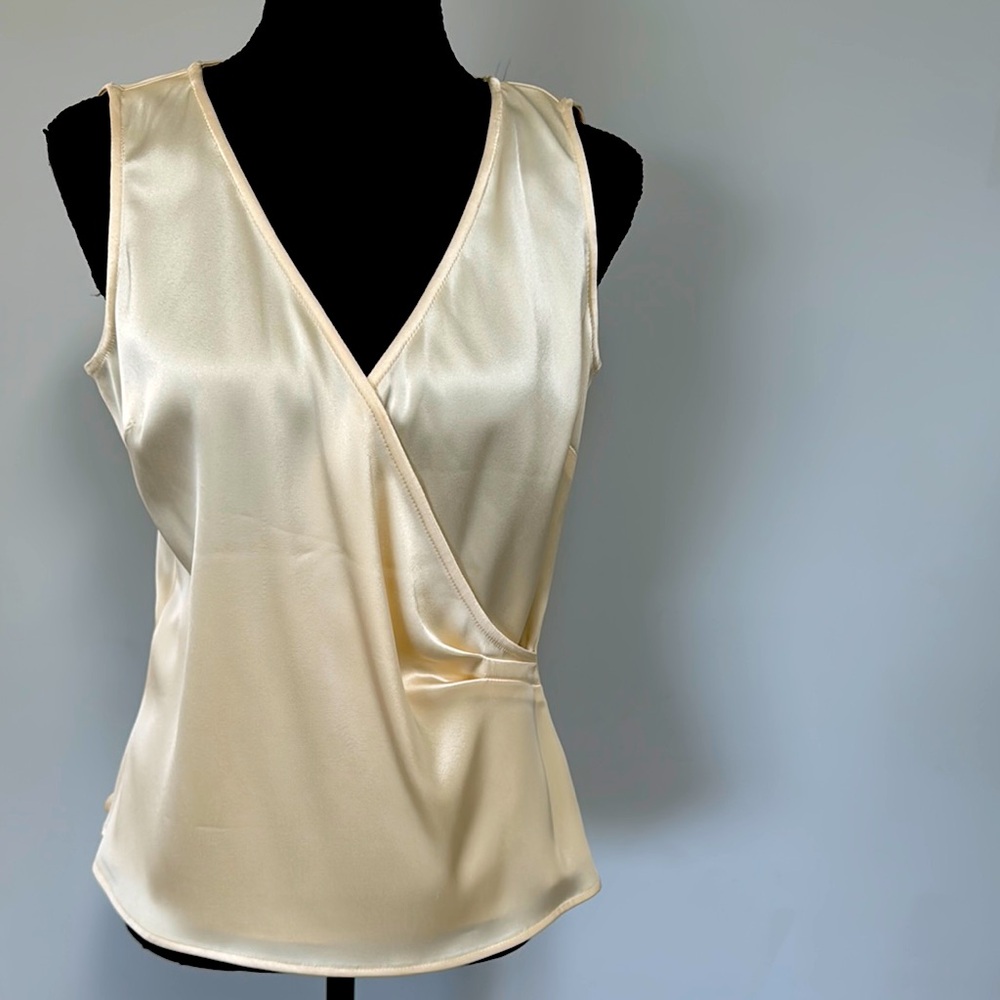 St John Elegant satin Cream Sleeveless Wrap Top